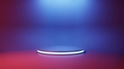 Cylinder geometric podium stage in Blue and Red backgrounds