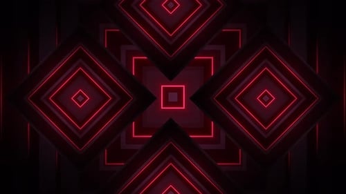 Red Neon Geometric Tunnel Loop Background