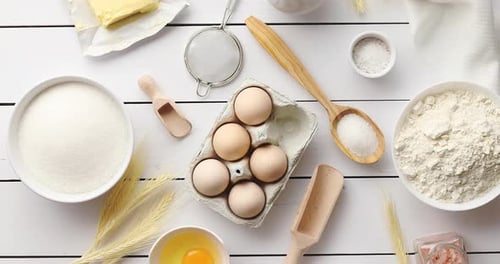 Overhead Shot of Fresh Baking Ingredients Flat Lay