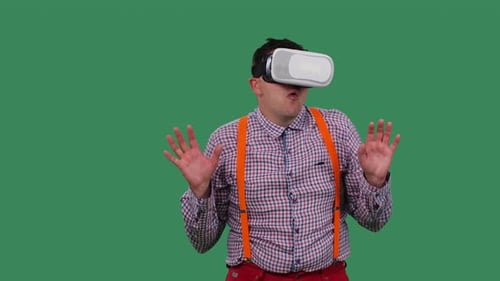 Man Wearing VR Headset Experiencing Virtual Reality