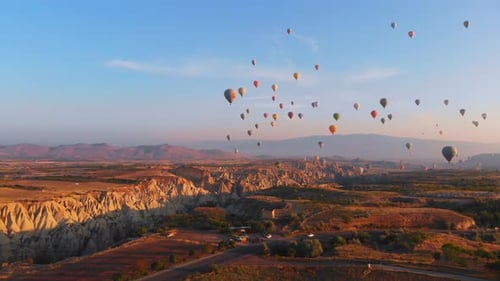 Scenic Valley With Balloons In The Sky, Turkey