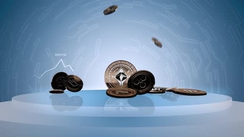 Digital Currency Coins Drop with Financial Growth Graph