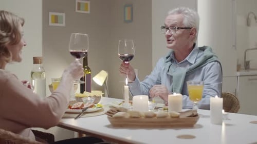 Adults Toasting with Red Wine During Dinner