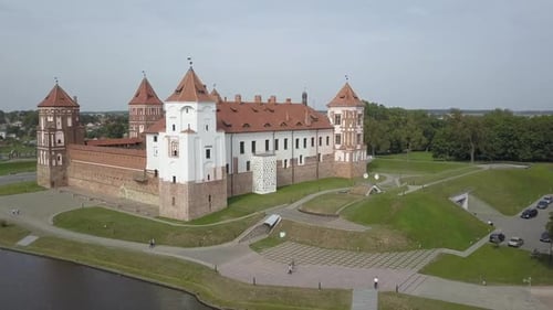 Amazing Drone Shot From Above the Famous Mir Castle in the Village of Mir, Belarus. The Ancient