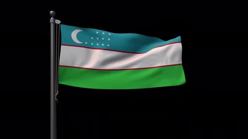 Uzbekistan Flag Waving on Transparent Background
