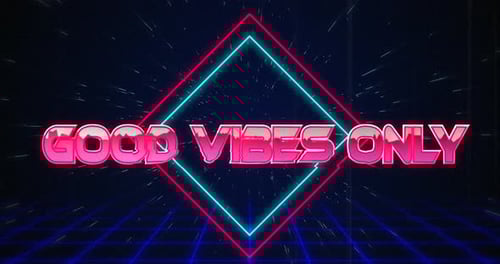 Retro Neon Text Reveal on Sci-Fi Grid Background