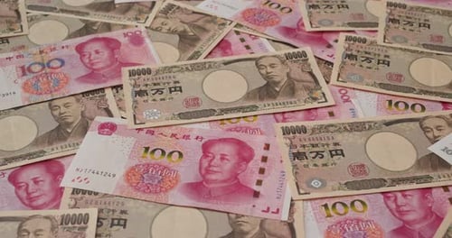 Yen and Renminbi Currency Close Up