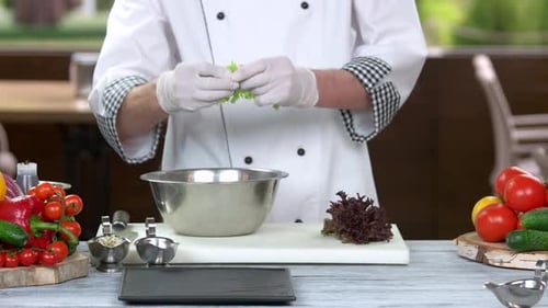 Chef Prepares a Fresh Vegetable Salad