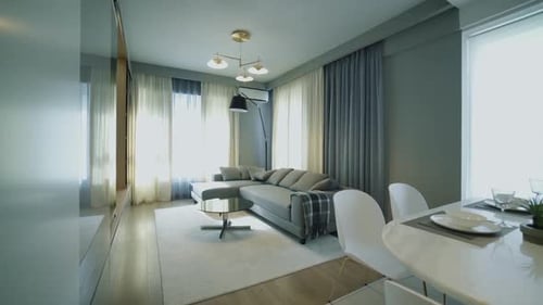 New studio flat with a kitchen transforming into a room