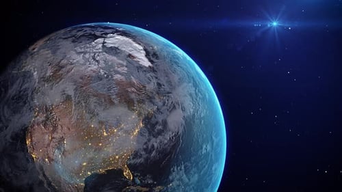 Animated Earth Rotation with Glowing City Lights in Space