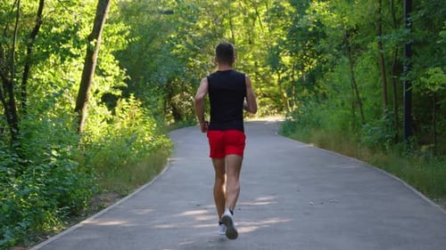Slow Motion Man Jogging Alone in Park
