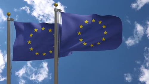 European Union Flag Waving Against Blue Sky