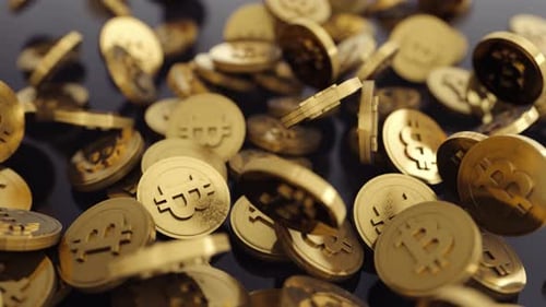 Falling Golden Bitcoin Coins 3D Animation