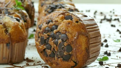 Sweet dessert with muffin chocolate