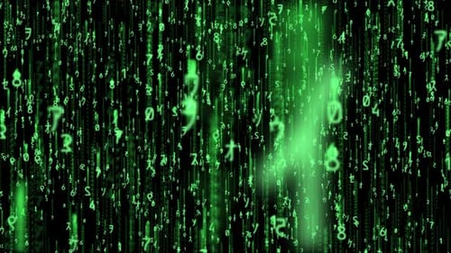 Futuristic Digital Rain with Abstract Neon Head and Skull