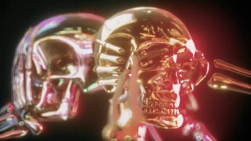 Futuristic Metallic Skulls Animation with Glowing Chromatic Reflections