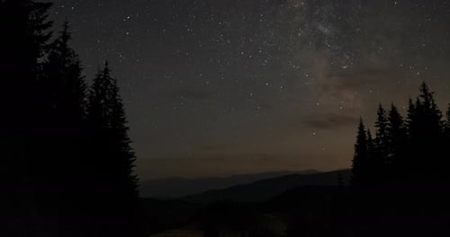 Time Lapse of Starry Night Sky over Mountains