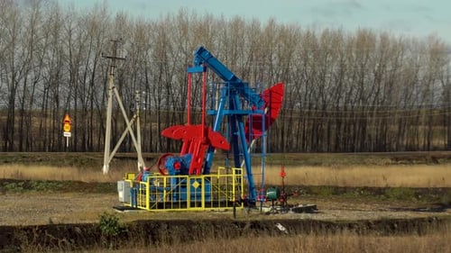 An Oil Rig Extracts Raw Materials From Underground in the Steppe.