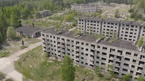 Ghost City with Abandoned Buildings of War Refugees