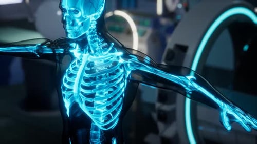 3D Glowing Human Skeleton Medical Scan Animation