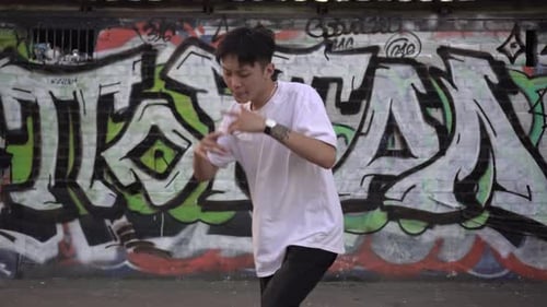 Asian Street Hiphop Dancer Outdoors