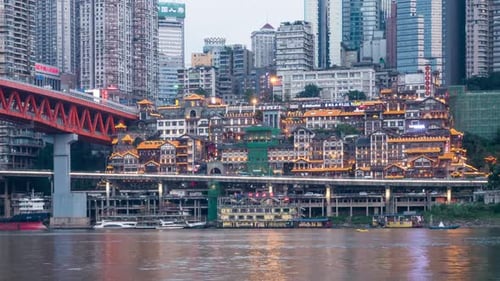 Time lapse of Modern metropolis skyline , Chongqing, China