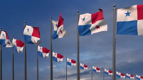 Las banderas de Panamá ondeando en el viento 4K