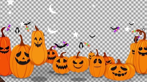 Animated Halloween Pumpkins with Flying Bats and Candy