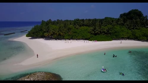 Aerial drone shot abstract of tropical coast beach break by blue ocean and white sand background of
