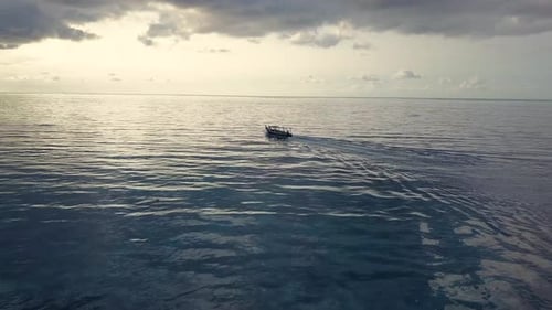 Aerial Drone View. Speed Boat for Tourism Goes in Ocean
