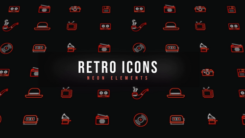 Animated Retro Neon Line Icons Collection