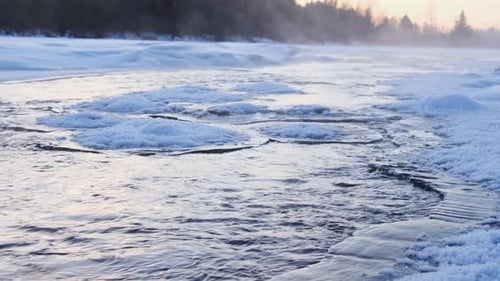 Evaporation of water over the winter river