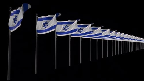 Waving Israel Flags Row with Alpha Channel Seamless Loop