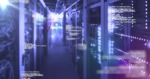Digital Code and Data Flow in Server Room Animation
