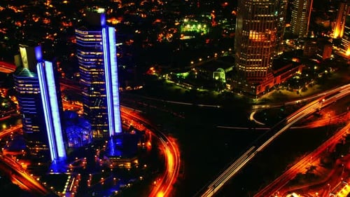 Aerial View of a Vibrant Cityscape at Night
