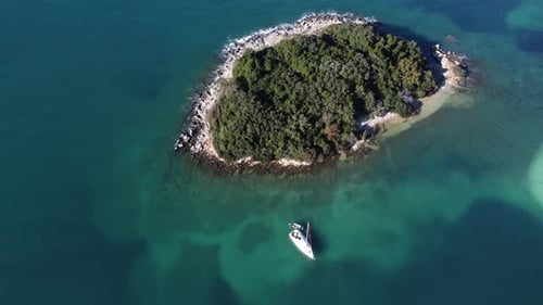 Aerial drone view of the beautiful seaside coast on a sunny day