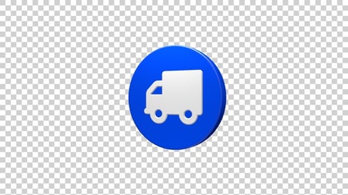 3D Animated Delivery Truck Icon Spin on Blue Circle