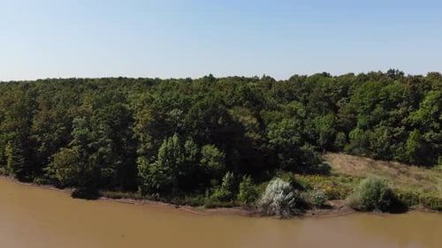 Aerial view of the lake in summer.