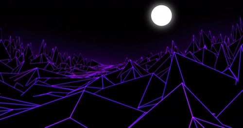 Retro Futuristic Wireframe Landscape with Neon Lines and Moon Animation