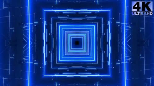 Futuristic Neon Blue Squares Tunnel Loop Background