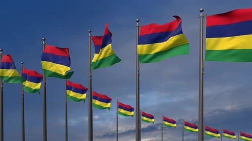 Mauritius Flags Waving Loop Animation with Blue Sky