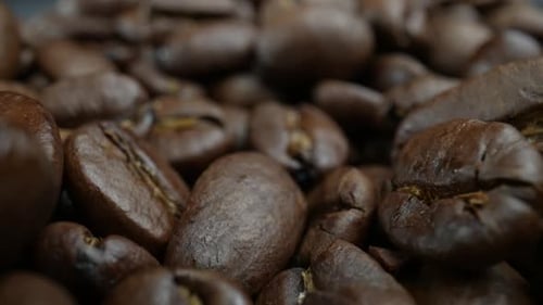Roasted Coffee Beans Close Up Macro Shot
