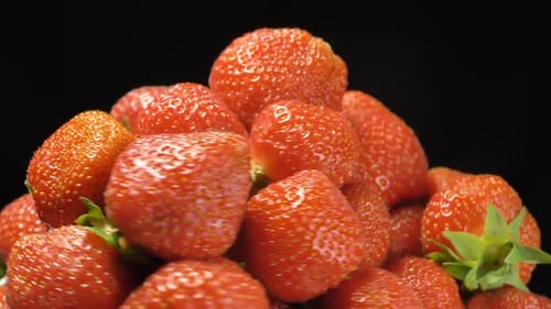 Delicious Red Strawberries with Green Leaves Turn on Black