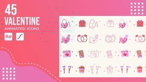 Paket mit 45 animierten Icons zum Valentinstag | After Effects-Vorlage und Lottie-Animation