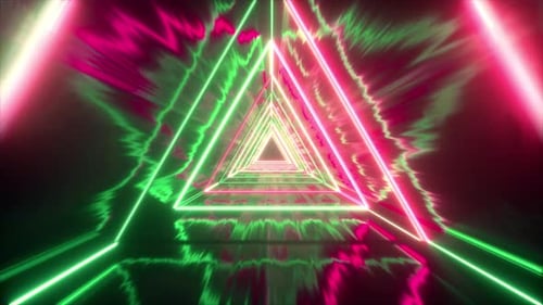 Neon Glowing Futuristic Triangle Tunnel Background