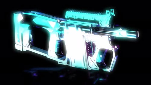 Futuristic Weapon Hologram Assembly and Disassembly Animation