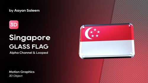 Animated 3D Singapore Flag Glossy Emblem Plate