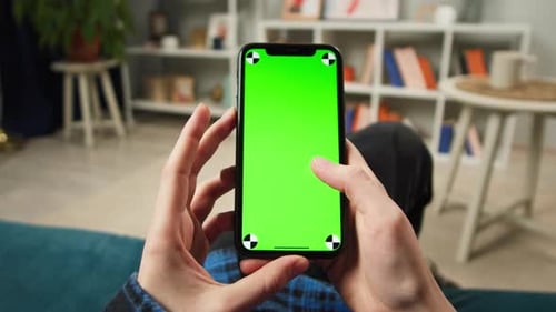 Woman Using Phone with Chroma Green Screen Vaccination Passport with Qr Code International