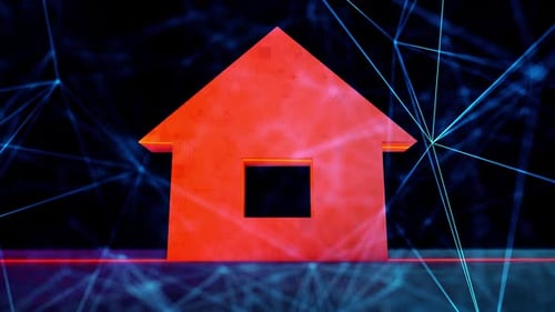 3D Smart Home Icon with Digital Circuit Board Network