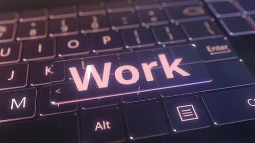 Teclado de computador futurista e tecla de trabalho transparente